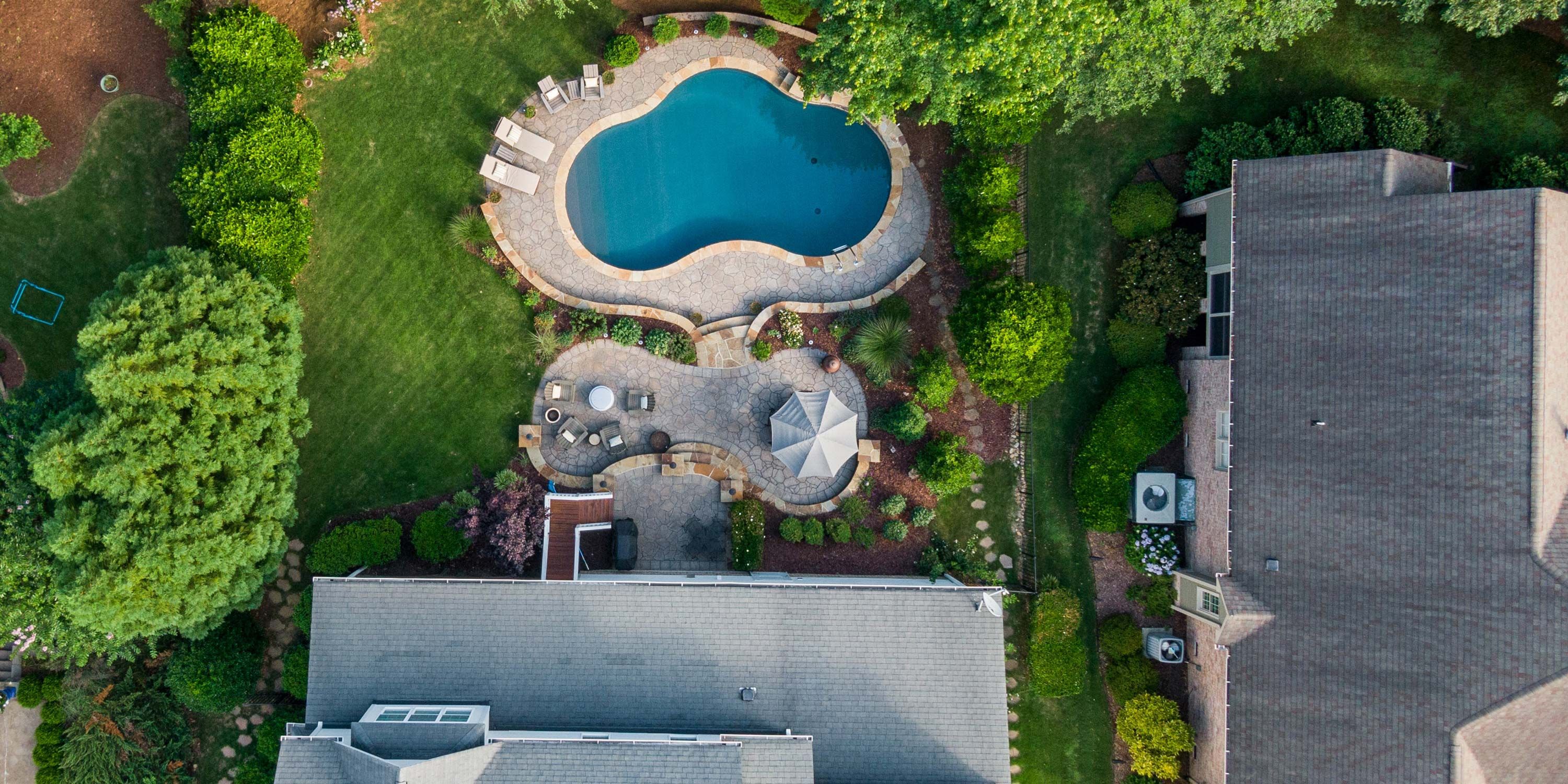 aerial view of a pool in a southern texas area